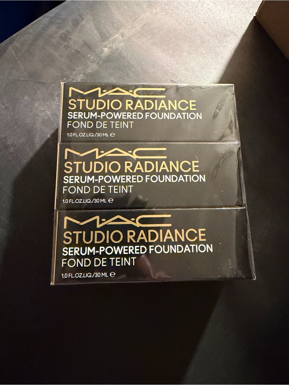 3 Pack MAC Cosmetics Studio Radiance Foundation Trio in Black and Gold Boxes